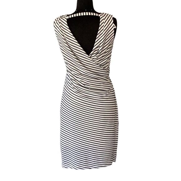 Robert Rodriguez Lydia Striped Cowl Neck Sheath Dress Women’s Medium Black/Cream - Picture 2 of 6